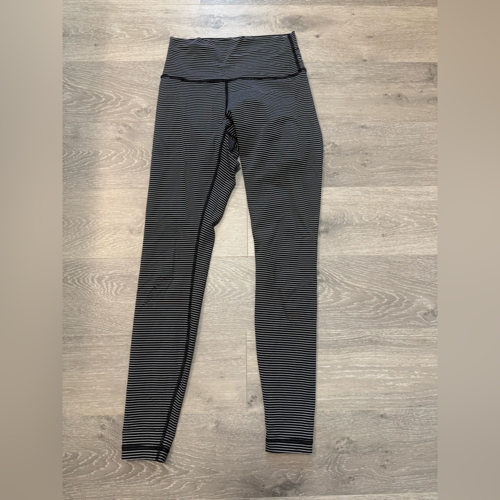 Lululemon Athletica Black and White Striped Leggings